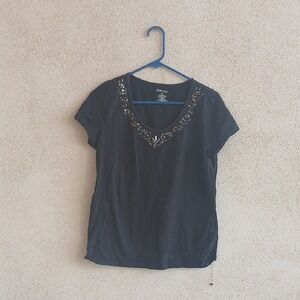 Make Offer!  St. John's Bay Black Embellished Short Sleeve Top